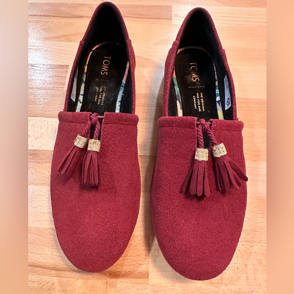 TOMS Kelli Suede Loafers with gold accented tassels